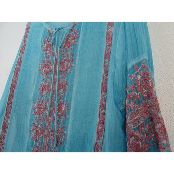 Sundance YAUVAN XL Aqua Gauze Embroidered Long Sleeve Tunic Casual Bright - Picture 5 of 6